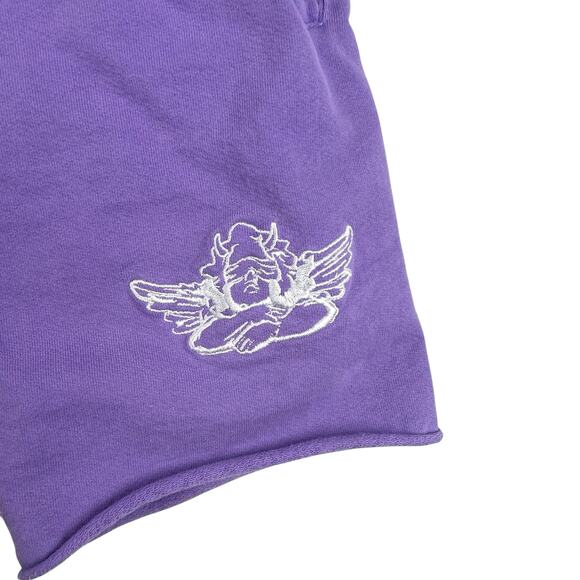 Boys Lie Purple Embroidered Logo Knit Drawcord Activewear Casual Sweat Shorts S - Picture 3 of 4